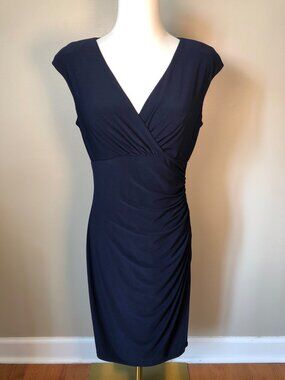 Lauren Ralph Lauren Navy Cap Sleeve Faux Wrap Sheath Dress Size 8